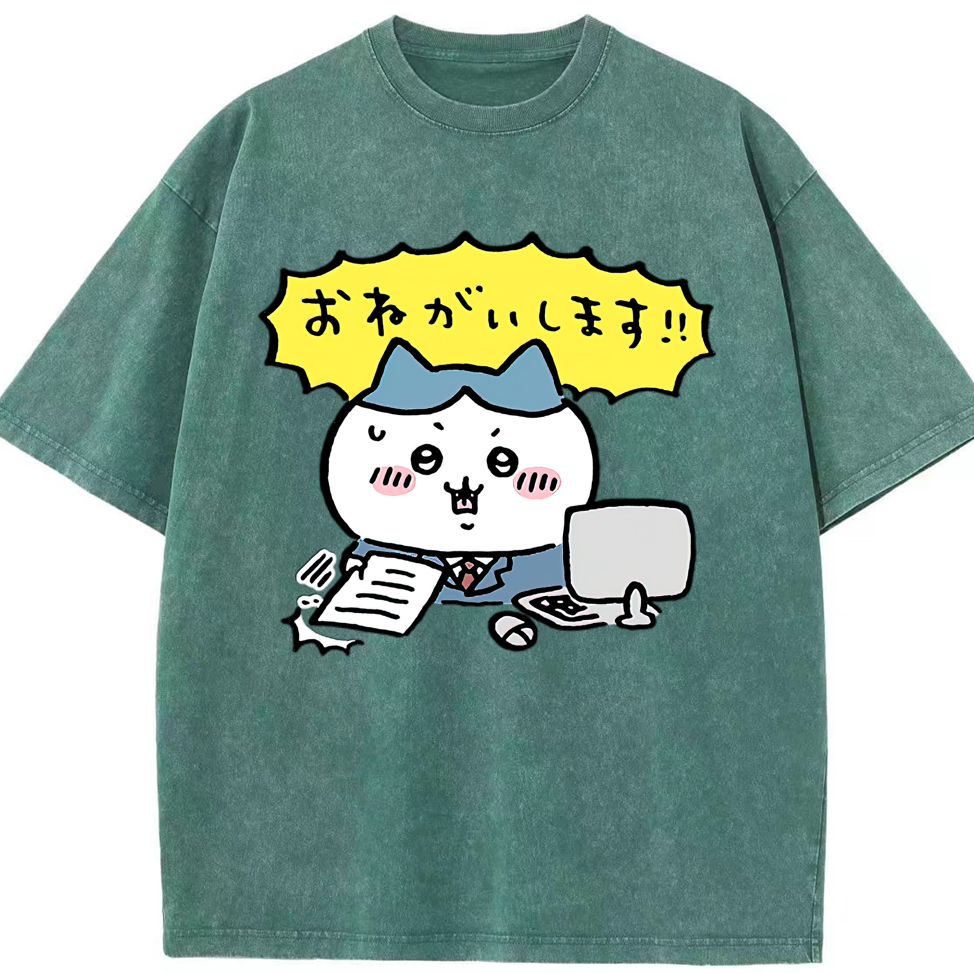 （画像用） ちいかわ ハチワレ Chii-kawa hachiware 綿100% ヴィンテージ風 半袖Tシャツ（フロントプリント）